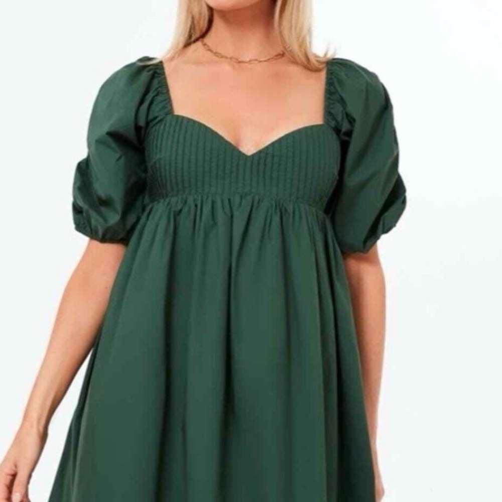 Green Ruched Babydoll Mini Dress